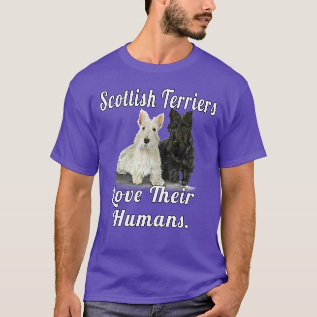 Camiseta Proprietário De Cachorros, Terriers Escoceses Ador (Frente)