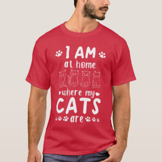 Camiseta Proprietário De Gato Estou Em Casa Onde Meus Gatos