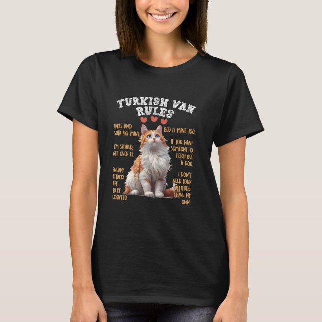 Camiseta Proprietários de Gatos REGRAS DE VAN TURCAS ENGRAÇ (Frente)