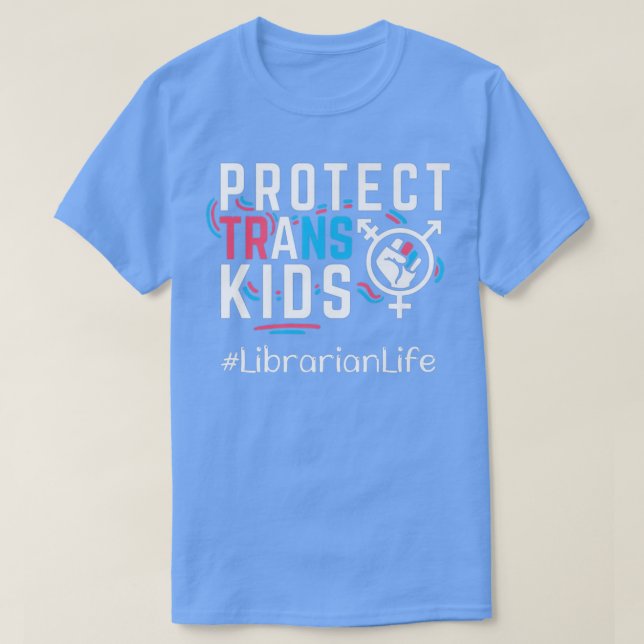 Camiseta Proteção Bibliotecária a Crianças Transgênero Prid (Frente do Design)