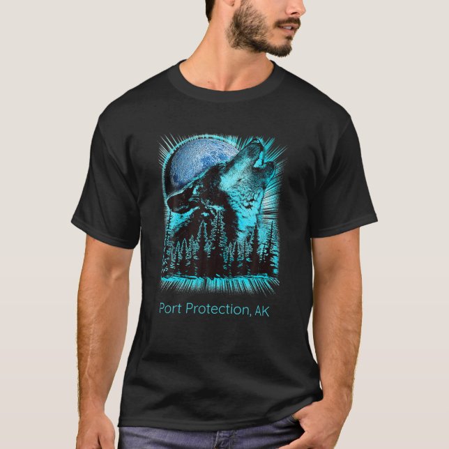 Camiseta Proteção de Porto Alaska Howling Wolf Moon Forest  (Frente)