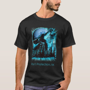 Camiseta Proteção de Portos Alaska Howling Wolf Moon Forest