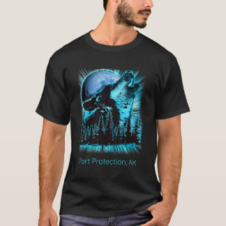 Camiseta Proteção de Portos Alaska Howling Wolf Moon Forest