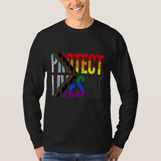 Camiseta Protect lives not guns, rainbow Progress Pride Fla (Frente)