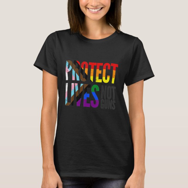 Camiseta Protect lives not guns, rainbow Progress Pride Fla (Frente)