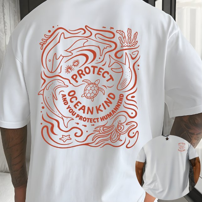 Camiseta Protect Ocean Kind Eco Awareness Line Art (Criador carregado)