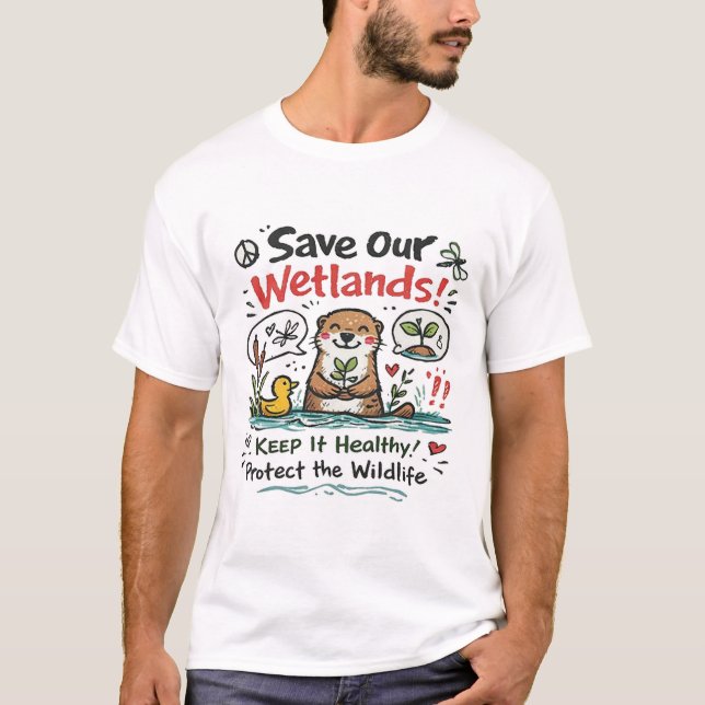 Camiseta Protect Wetlands Happy Animal Illustration (Frente)