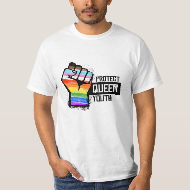 Camiseta Proteger a Juventude em Fila - Pressionar Orgulho  (Frente)
