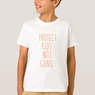 Camiseta Proteger crianças Não armas laranja texto manuscri