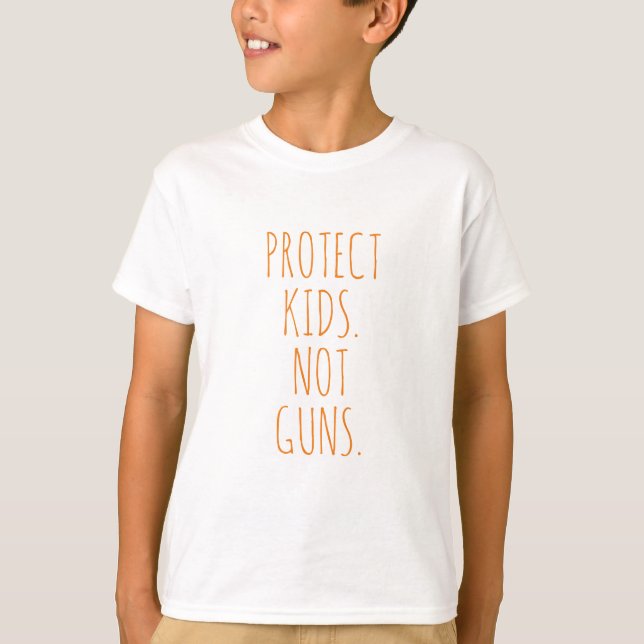 Camiseta Proteger crianças Não armas laranja texto manuscri (Frente)