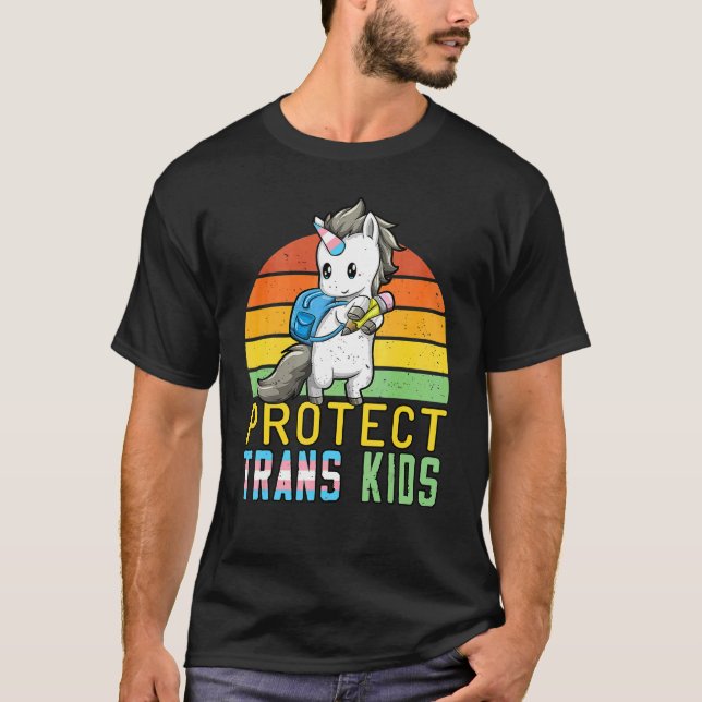 Camiseta Proteger Crianças Trans Unicórn Sinalizador Transg (Frente)