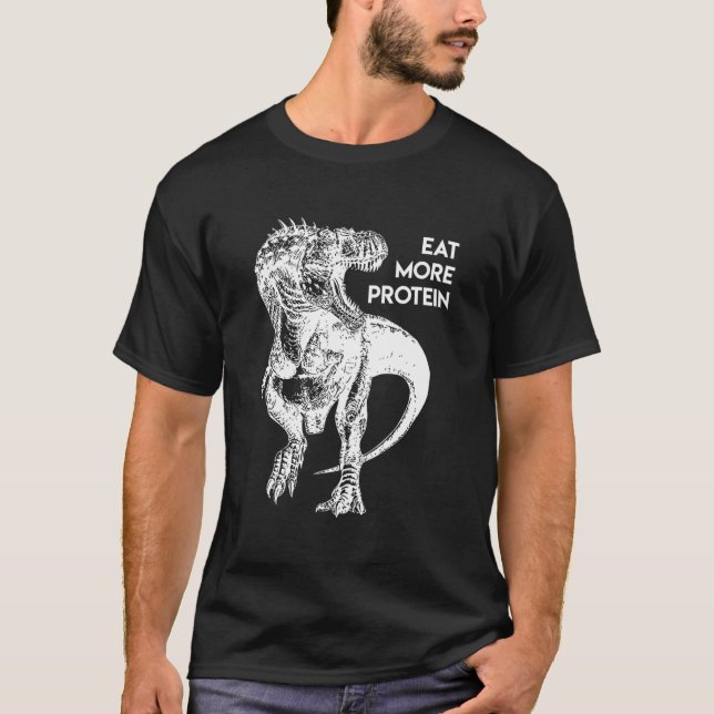 Camiseta Proteína Engraçada Comendo Carne Dinossauro Carnív (Frente)