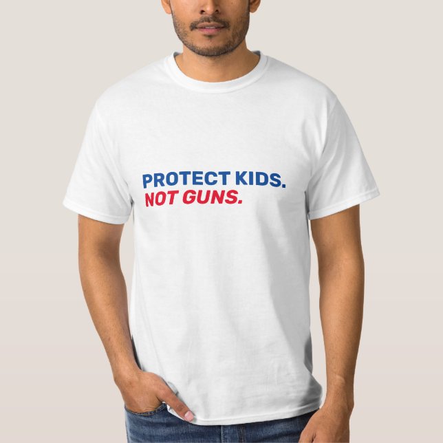 Camiseta Proteja crianças Não armas brancas e azuis (Frente)