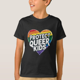 Camiseta Proteja Crianças Queer Coração Arco-Íris Orgulho