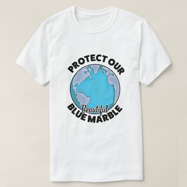 Camiseta Proteja Nossa bela Bola Azul de Mármore (Frente do Design)