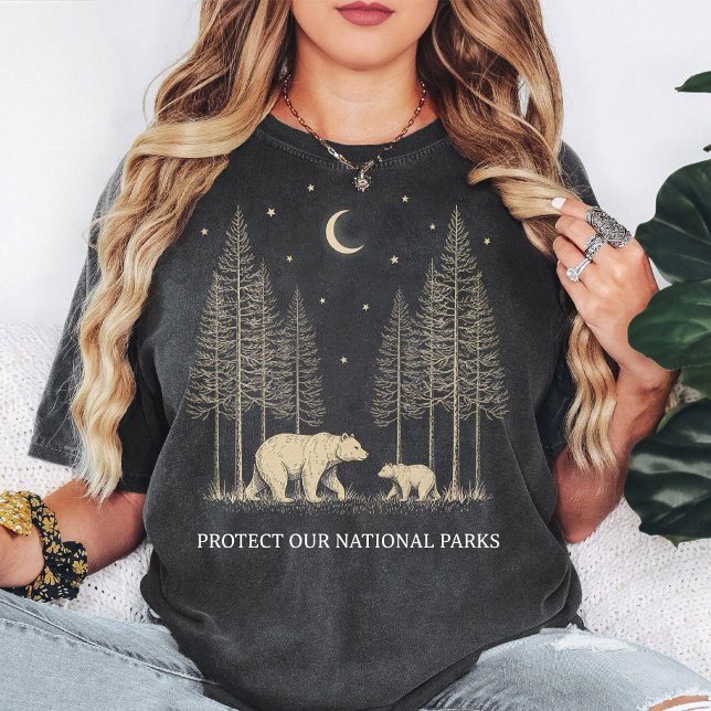 Camiseta Proteja Nossos Parques Nacionais Urso e Árvores (Criador carregado)