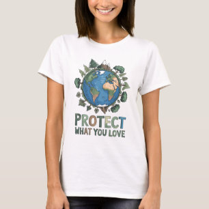 Camiseta Proteja o que você ama" Design da Terra ambiental