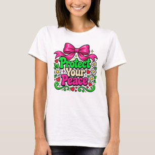 Camiseta Proteja Sua Paz Camisa Laço Rosa Saúde Me