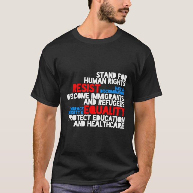 Camiseta Protesto Anti-Trump Resistir aos Direitos Humanos (Frente)