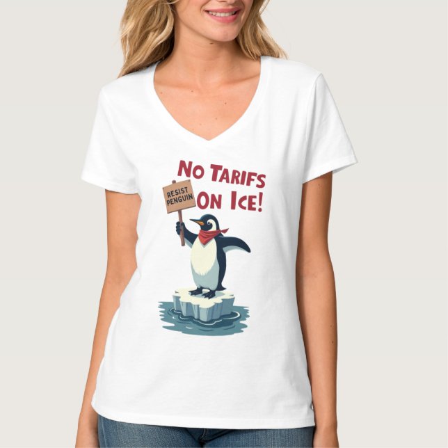 Camiseta Protesto Contra Pinguins - Sem Tarifas De Gelo (Frente)