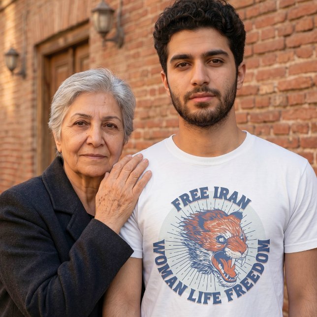 Camiseta Protesto Libere o Irã | Leão Azul Irado (Free Iran Protest | Angry Lion Blue T-Shirt)