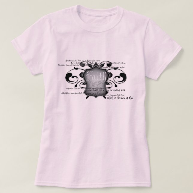 Camiseta Protetor do t-shirt das mulheres da fé (armadura (Frente do Design)