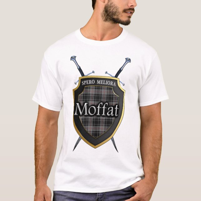Camiseta Protetor & espadas da xadrez de Tartan de Moffat (Frente)
