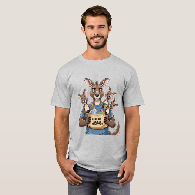 Camiseta Protetor Kangaroo Pocket - Pai animal T-Shi engraç (Frente Completa)