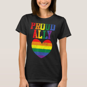 Camiseta Proud Ally Heart Protest Lgbtq Rainbow Flag Gay Pr