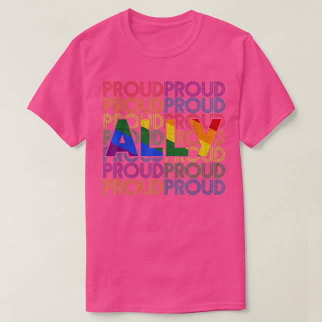 Camiseta Proud Ally LGBT Rainbow Gay Pride Month 2022  (Frente do Design)