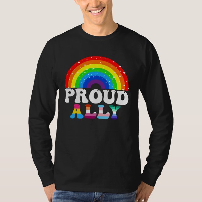 Camiseta Proud Ally LGBTQ Lesbian Gay Bisexual Trans Rainbo (Frente)