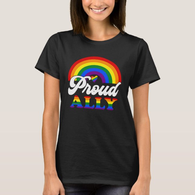 Camiseta Proud Ally Pride Rainbow Flag Gay LGBT Day Month P (Frente)