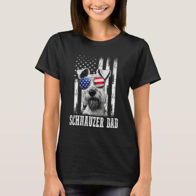 Camiseta Proud American Schnauzer Flag  Dog Dad Mom (Frente)