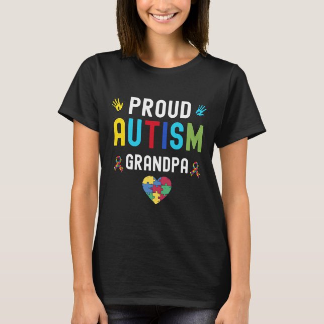 Camiseta Proud Autism Awareness Grandpa With Puzzle Piece (Frente)