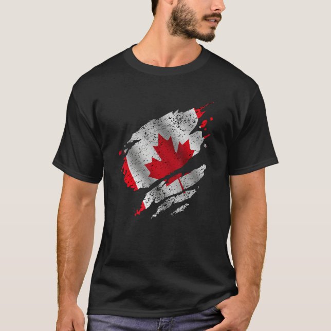 Camiseta Proud Canadian Root Torn Ripped Canadia Flag (Frente)