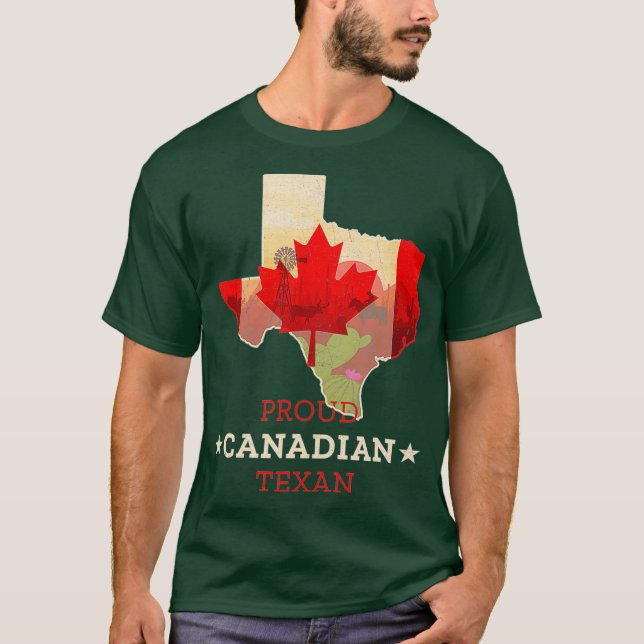Camiseta Proud Canadian Texan  Texas and Canada Map and (Frente)