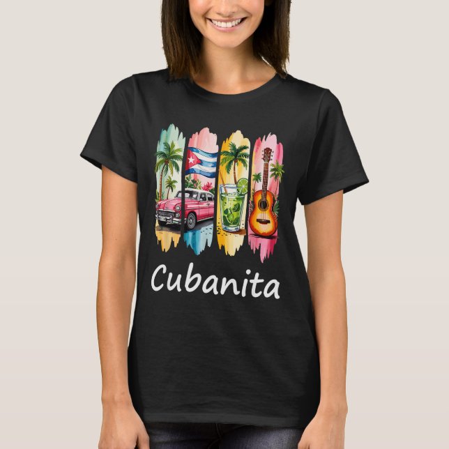 Camiseta Proud Cubanita Cuban Flag Guitar Mojito Car Design (Frente)
