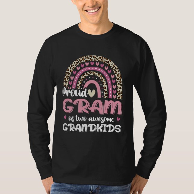 Camiseta Proud Gram Of Two Grandkids Leopard Rainbow Grandm (Frente)