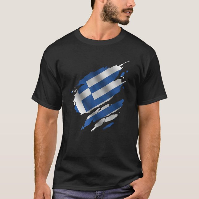 Camiseta Proud Greece Root Torn Ripped greek Flag (Frente)