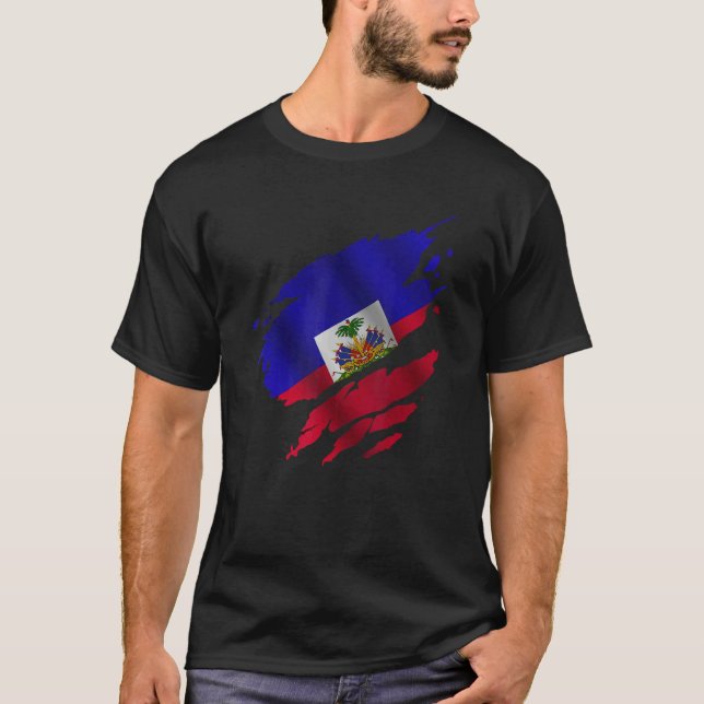 Camiseta Proud Haitian Root Torn Ripped Haitia Flag (Frente)