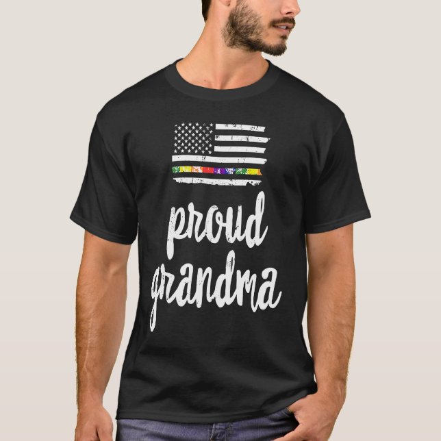 Camiseta Proud LGBTQ Grandma American USA Flag Pride Ally R (Frente)