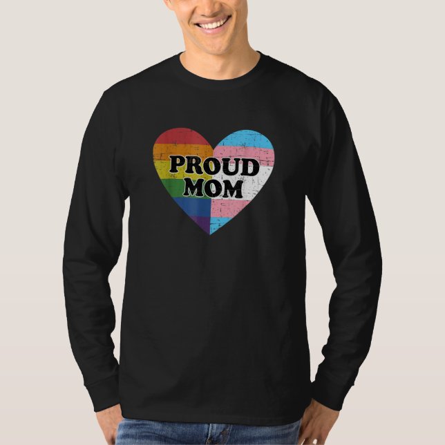 Camiseta Proud Mom Heart rainbow and transgender flag lgbt  (Frente)