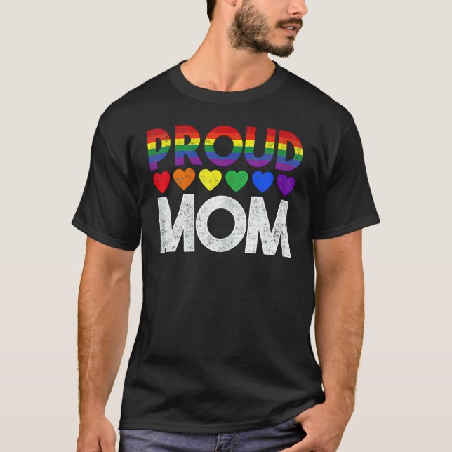 Camiseta Proud Mom Mothers Day  LGBTQ Rainbow Flag Gay Prid (Frente)