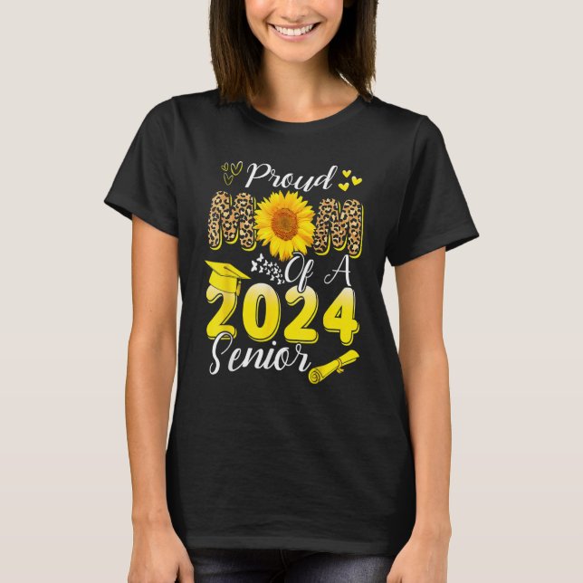 Camiseta Proud Mom Of A 2024 Senior, Funny Leopard Sunflowe (Frente)