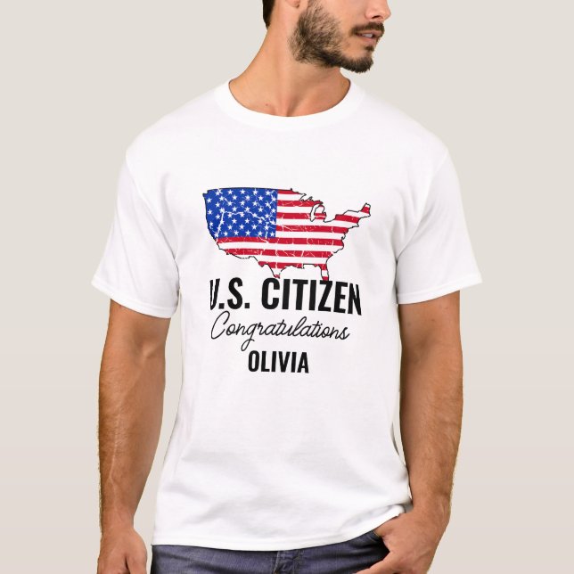 Camiseta Proud New U.S. Citizen – American Map Citizenship (Frente)