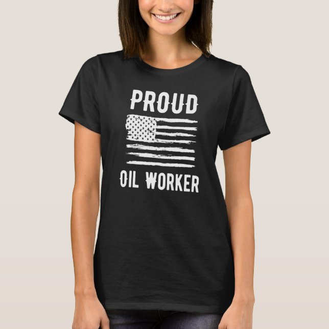 Camiseta Proud Oil Worker Profissão Americana de Bandeira P (Frente)