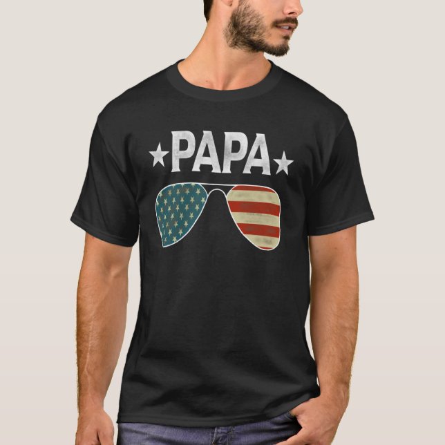 Camiseta Proud Papa Fathers Day American Flag Sunglasses 4t (Frente)