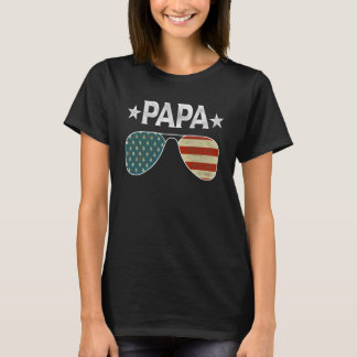 Camiseta Proud Papa Fathers Day American Flag Sunglasses 4t