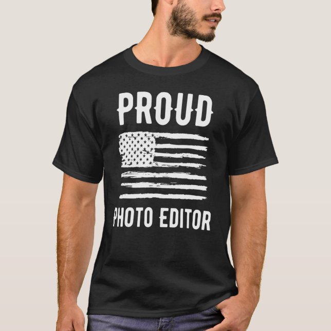 Camiseta Proud Photo Editor Profession American Flag (Frente)
