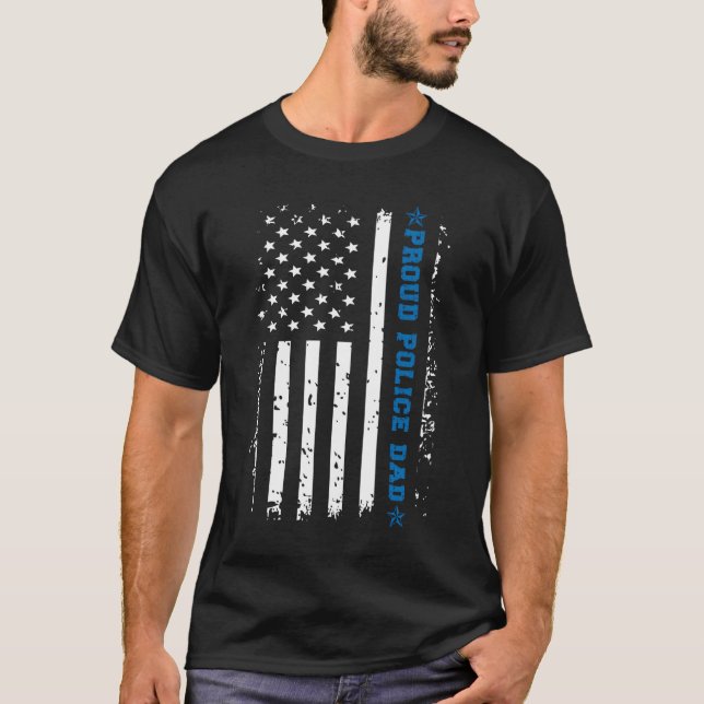 Camiseta Proud Police Dad Of A Police Officer Father Us Fla (Frente)